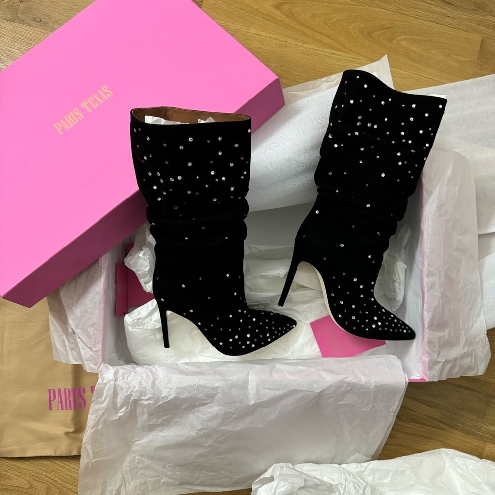 BNIB Paris Texas Holly 100mm crystal-embellished slouchy boots
